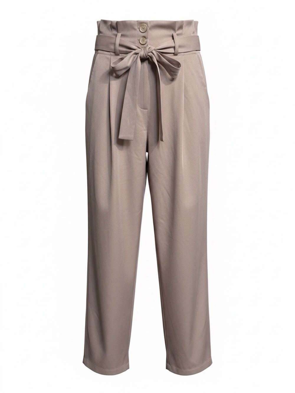 SHEIN Beige High-Waist Paperbag Trousers with Tie Belt